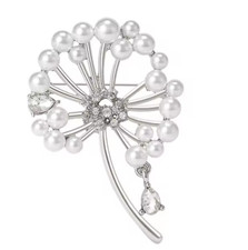 Elegant Pearl Flower Bouquet Brooch Silver Crystal Floral Pin Nature Jewelry Gif