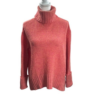 Anthropologie Moth Wool Blend Chunky Ribbed Turtleneck Sweater Peach Pink XS