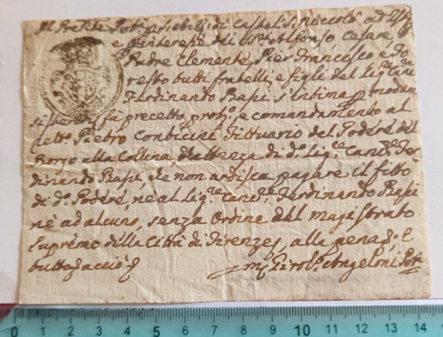 FIRENZE_1700 circa (?) NOTIFICA a FITTAVOLO di PODERE " P. CONTICINI "INSOLVENTE