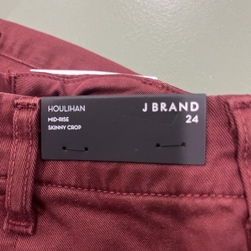 Pantalones de mezclilla ajustados de tiro medio Houlihan recortados marca J nuevos con etiquetas talla 24 rojo granate - Imagen 7 de 8