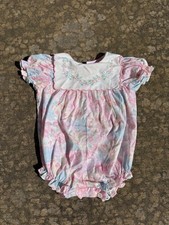 Vintage Baby Floral Bubble Romper 3 6 Months Pastel Smocked Embroidered Birds