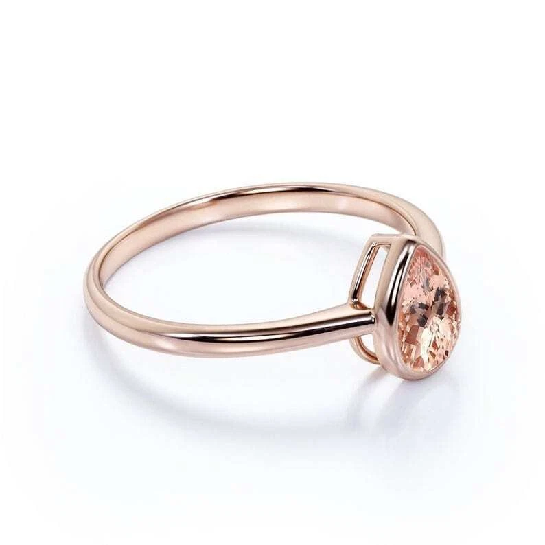 Anillo de compromiso solitario de morganita melocotón natural con oro rosa sólido de 18 k T235 Foto 3 de 4
