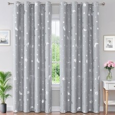 Boys Curtains Grey 100 Blackout Star Curtains for Living Room, Silver Patter...