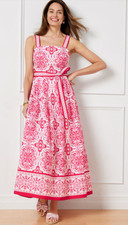 NWT TALBOTS PINK WHITE TIE WAIST ELEGANT MEDALLION MAXI DRESS PLUS SIZE 16