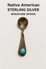Native American Navajo Miniature Spoon With Turquoise Accent Circa 1880-1905
