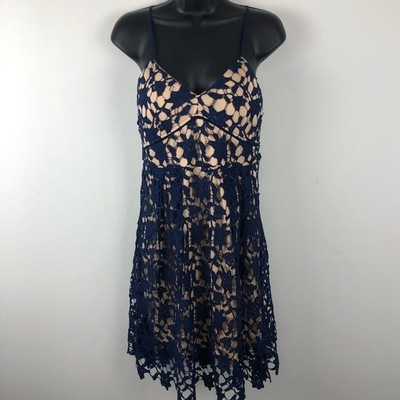 Francescas Navy Lace Midi Dress Layered Medium Navy Blue Layered Sundress