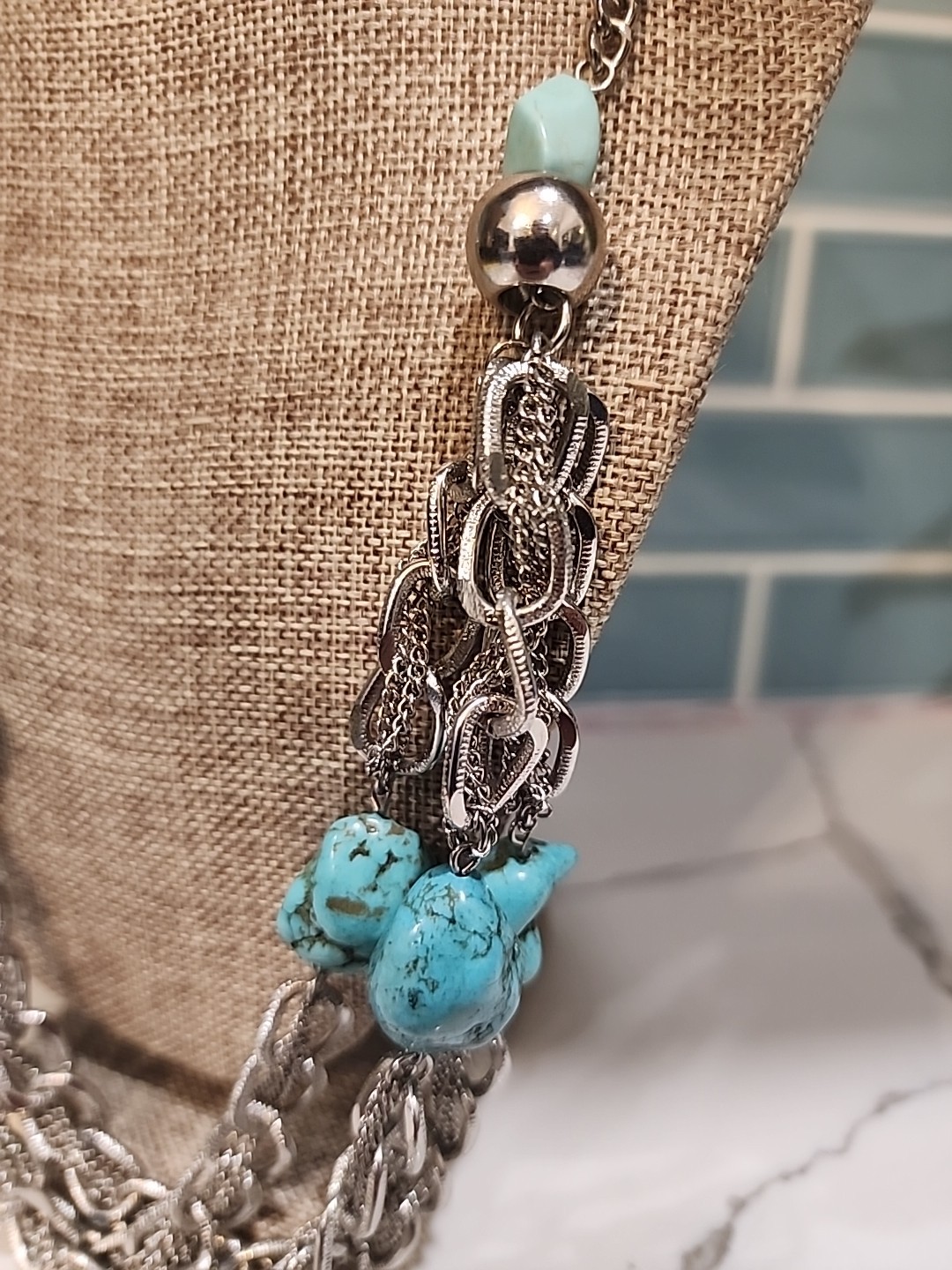 🪶 Unique Chunky Turquoise Silver Statement Neckl… - image 2