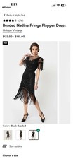 Unique Vintage Beaded Fringe Flapper Dress Black L Art Deco Cocktail
