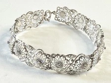 Vtg Signed Alice Caviness Sterling Silver Filigree Bracelet 7" 925