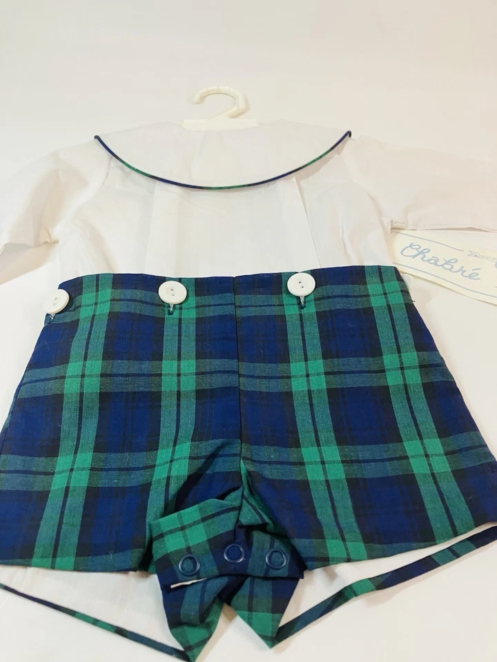 Maglione corto vintage Chabre ragazzo 12 M a quadri tartan vestito 2 pezzi made in USA - Immagine 3 di 4