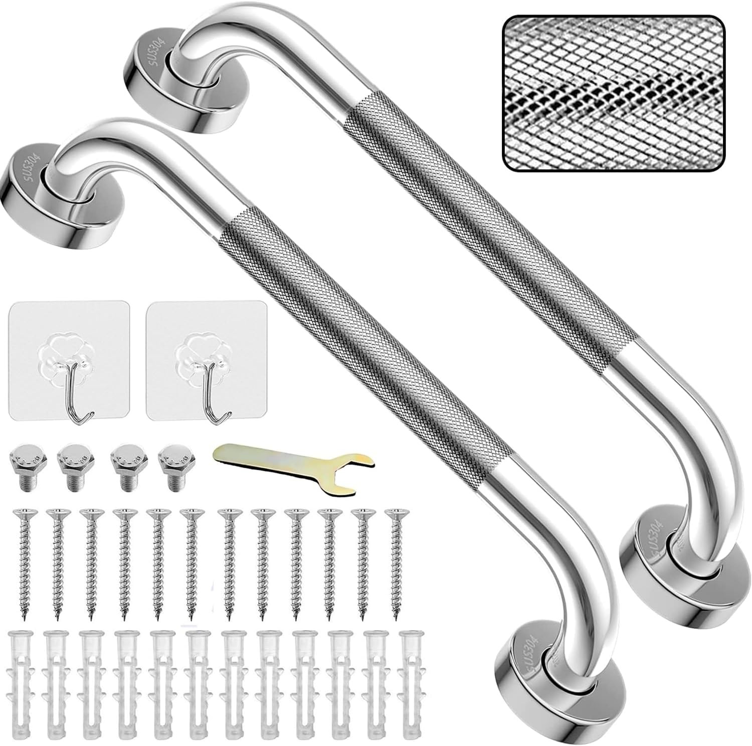 2 Pack 17inch Grab Bar Rail, 304 Stainless Steel Non-Slip Bathroom Chrome Grab