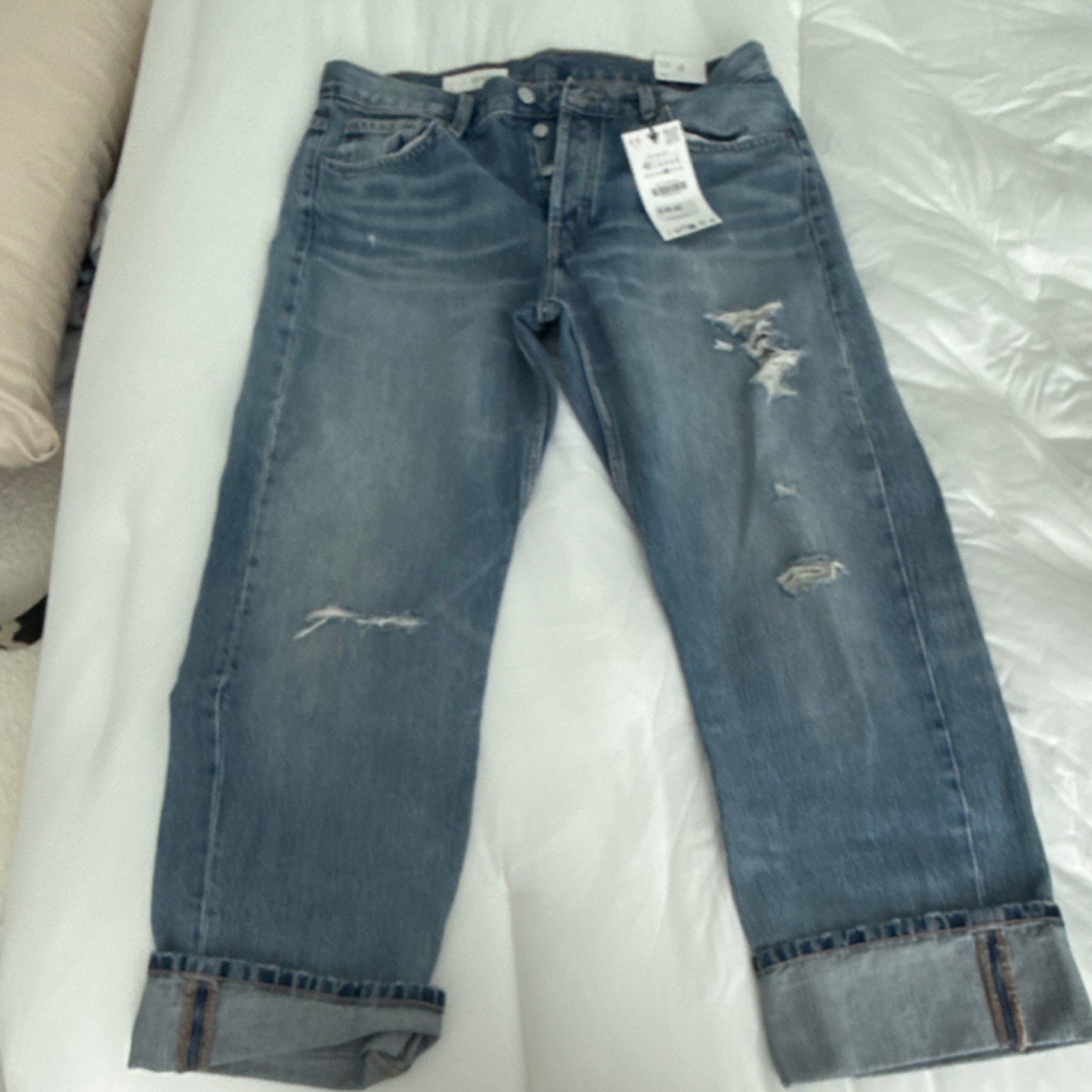 Button Fly 5-pocket Cuffed Denim