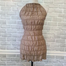 Musera Sheer Shirred Halter Open Back Top Mini Dress NEW Festival Club Med