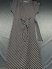 LOFT Women's Dress Size L Black & White Striped Wrap Tie Waist Knit Cotton Blend