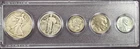 1946 Walking Liberty Half Dollar, quarter, dime, nickel and penny set in case