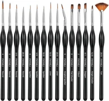 15PCS Miniature Detail Paint Brush Set for Fine Art, Models, Acrylics & Crafts