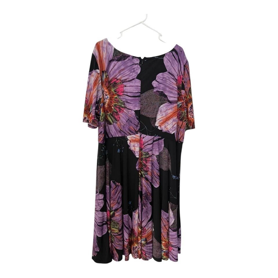 Marc Bouwer Unlimited 3X Plus Size Black and Purple Floral Fit & Flare Dress - Image 2 of 4