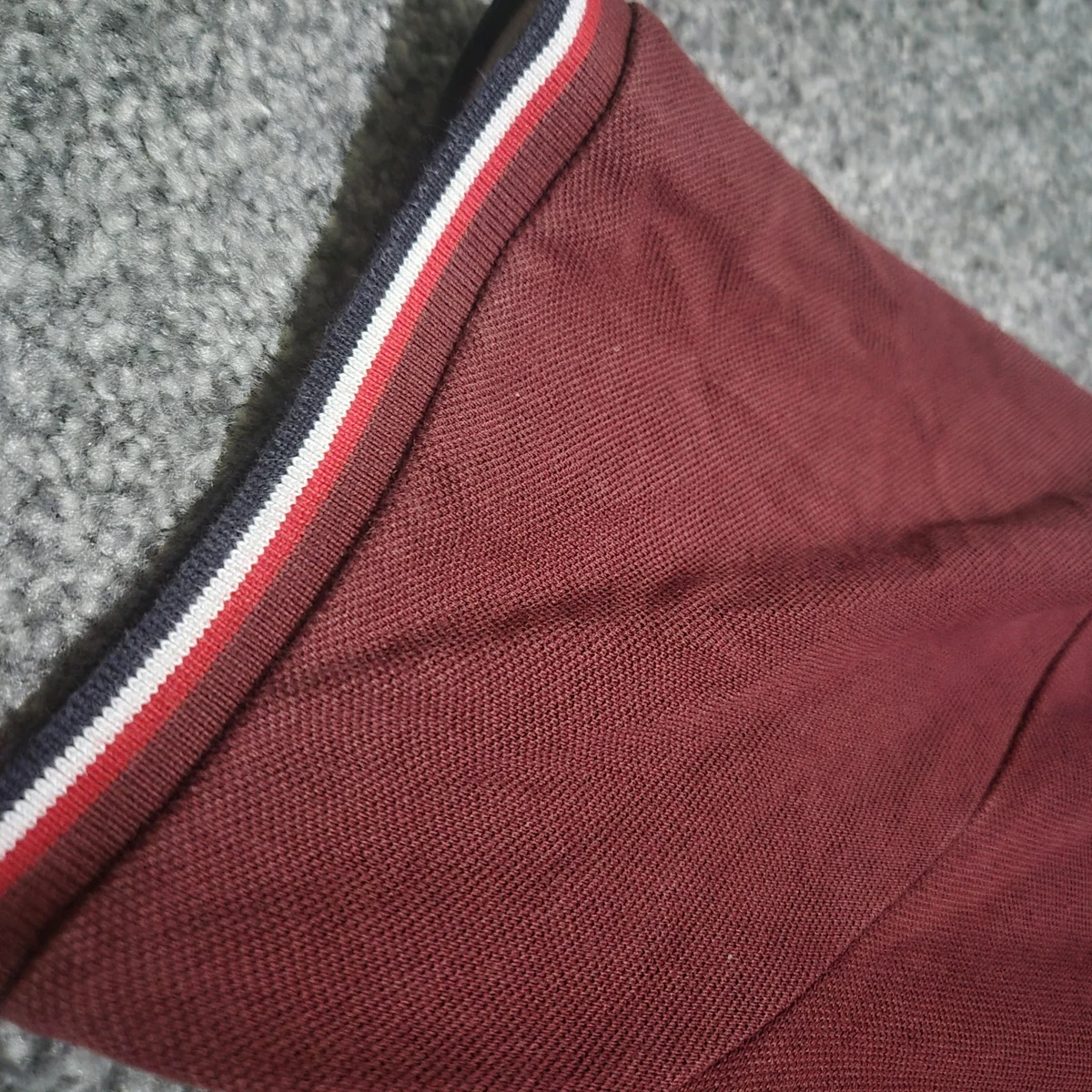 Moncler Maglia Polo Shirt Mens Size M Burgundy Red Tricolor Trim Logo Authentic