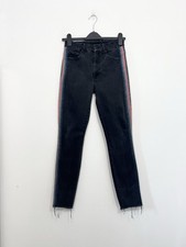 Mother High Waisted Looker Ankle Fray Black Glitter Stripe Jeans Size 26 UK 8