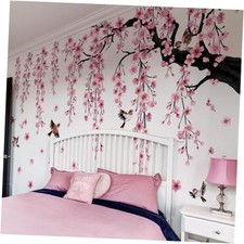 Large Cherry Blossom Tree Wall Stickers,4 Sheets Spring 11.8 35.4inch Pink
