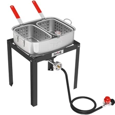 FEASTO 18 QT Propane Fryer with 2 Baskets, 40,000 BTU High-Power Deep Fryer