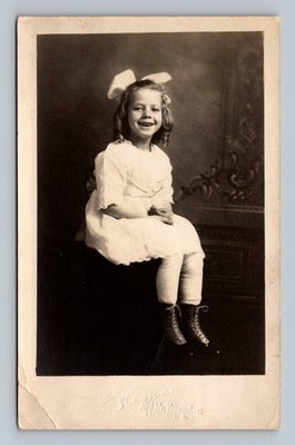 Postcard Cute Smiling Young Curly Haired Girl Child Portrait Real Photo RPPC