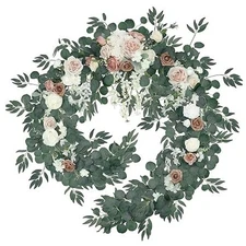 Artificial Eucalyptus Garland with Flowers, wedding arch flowers 9FT Dusty Rose