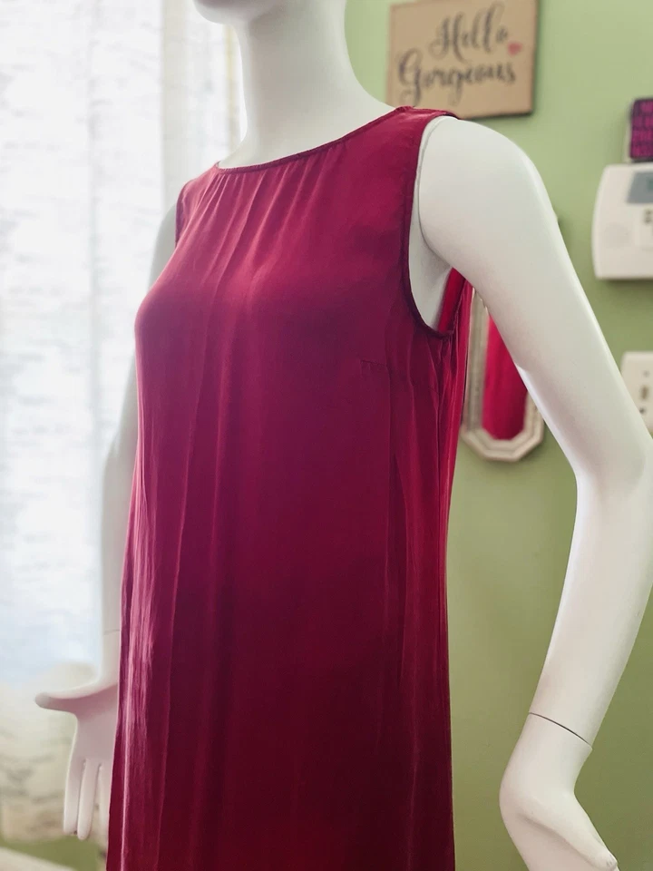Vtg Liz Claiborne 100% Silk Hi Neck Red Slip Column Dress 90s  S/M 12 Petite 36 - Image 2 of 4