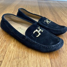 Salvatore Ferragamo Dime Gancini Driving Loafers Black Suede Flats Womens 7M