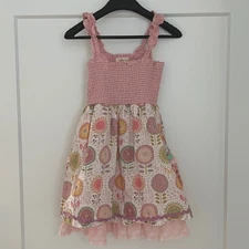 Matilda Jane Happy and Free Smocked Sleeveless Dress Sand Dollar Size 4 Pocket
