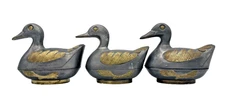 VINTAGE LOT OF 3 Pewter & Brass Lidded Mallard Duck Trinket Box Dish Containers