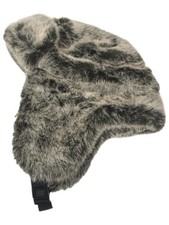 Women Fuzzy Plush Gray  Black Trapper Hat w/Chin Strap