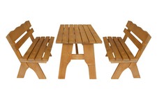 Gartengarnitur 3-tlg Kiefer massiv Sitzgruppe 120cm hellbraun Tisch Bank