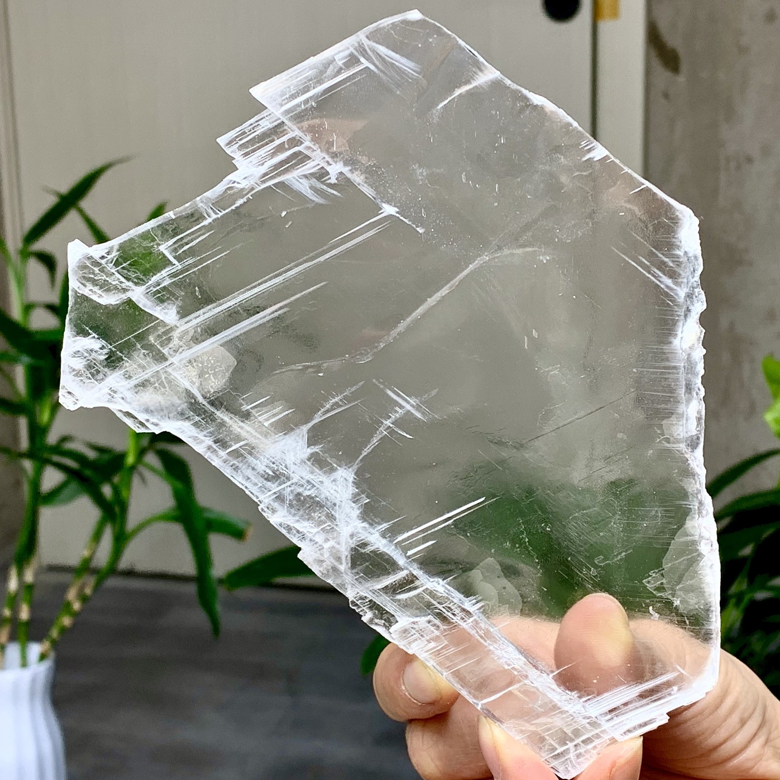 286G Natural selenite gypsum quartz crystal slab mineral specimen healing