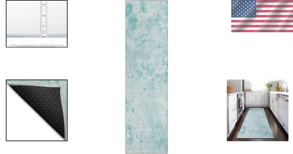 Transitional Aqua Floral Runner Rug 2'3" x 7'6" - Soft & Stain Resistant - Image 2 of 4