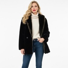 Vintage Hillmoor Coat Women's Black Medium Long Sleeve Faux Fur Winter Overcoat