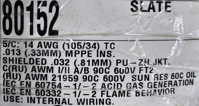 Alpha Wire 80152 14/5C EcoFlex PUR mPPE/PUR Shielded Hi-Flex Control Cable /5ft