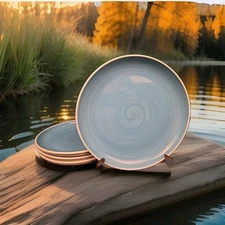 Sango Riva Teal Stoneware Dinner Plates 11" #4657  Set Of 4 Riva Teal Stoneware