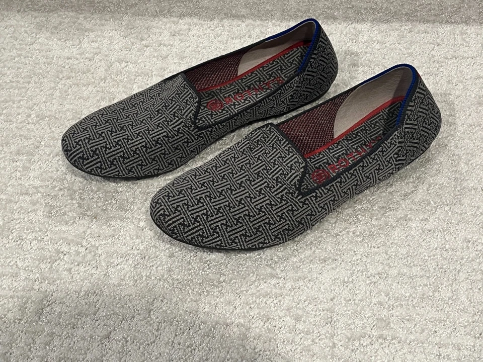 Mocasines ROTHY'S Gris Estampado Geométrico (Adorno Azul y Rojo) Talla 11 ¡Colcha Informal Cómoda! Foto 2 de 4