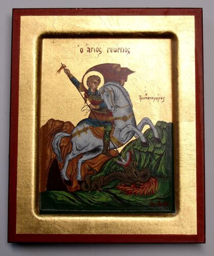Ikone Heilige Georg auf Pferd Kampf mit Drachen Icon St.George Icona Icone Ikona - Bild 1 von 2