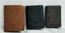 Trifold Leather Wallet with Embossed Bass Print RFID Blocking