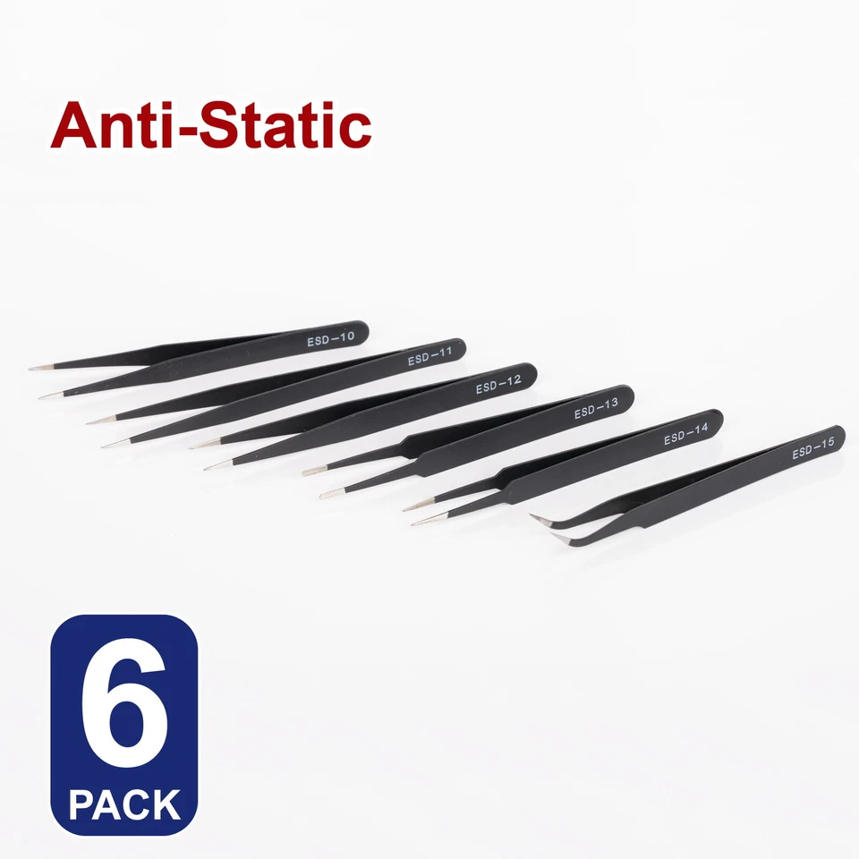 6X Tweezers Kit Stainless Steel Anti-Static Nail Eyebrow Electronic Jewelry - image 2 of 4