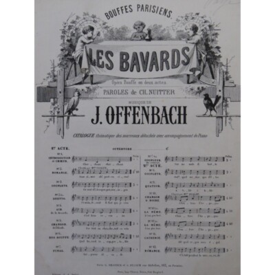 OFFENBACH Jacques Les Bavards Trinklied Klaviergesang ca1865