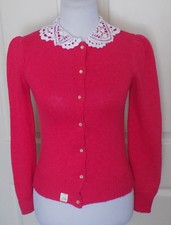 NOS Vintage 70s 80s Pink Cotton Sweater Lace Collar Honey Bug Small B30