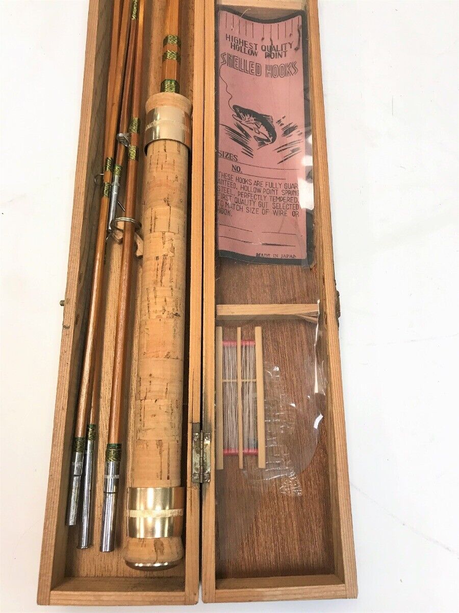 Vintage Bamboo Hexagon 5 Piece Fly Rod In Wooden Case Made Vintage Bamboo Hexagon 5 Piece Fly Rod In Wooden Case Made