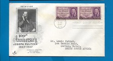 Scott 946 Joseph Pulitzer Apr 10, 1947 Artcraft FDC BOXA