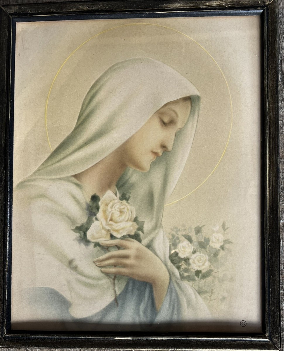 Vintage Mother Mary Print With Roses | eBay