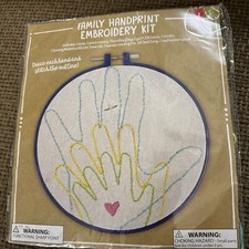 Family Handprints Embroidery Kit Complete New in Package mom dad child outline