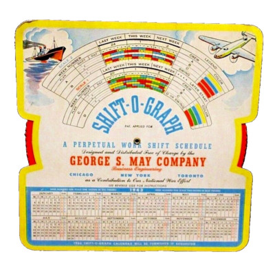Vintage 1943 George S May Company SHIFT-O-GRAPH Perpetual Work Shift Schedule  