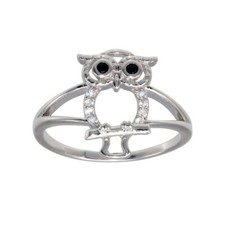 Sterling Silver Owl Cubic Zirconia Stones Ladies Ring
